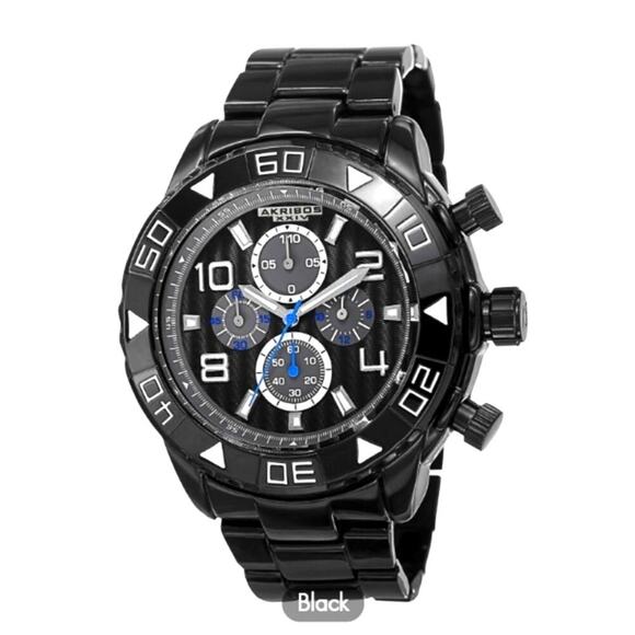 MEN'S WATCH AKRIBOS XXIV QUARTZ CHRONOGRAPH ETCHED-PATTERN DIAL STRAP STAINLESS - Picture 2 of 5